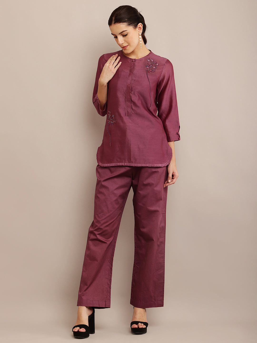 MAROON FLORAL TOP & PANT