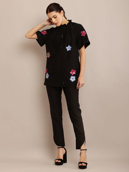 FLORAL COLOUR BLACK TOP & PANT