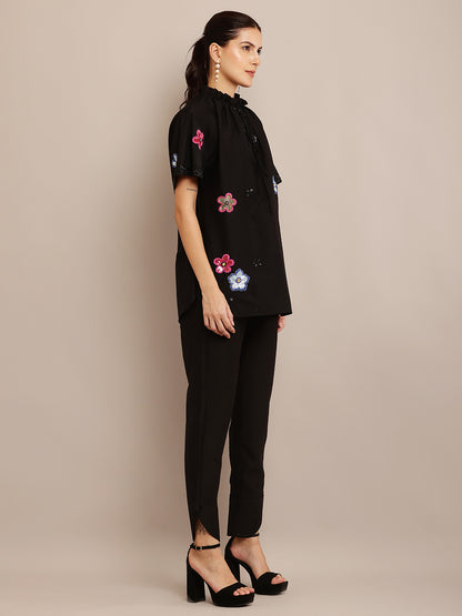 FLORAL COLOUR BLACK TOP & PANT