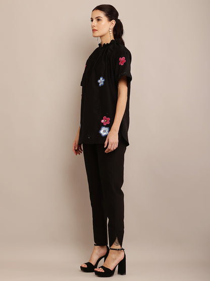 FLORAL COLOUR BLACK TOP & PANT
