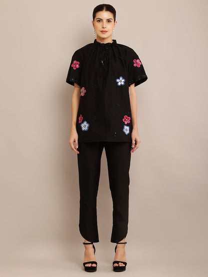 FLORAL COLOUR BLACK TOP & PANT