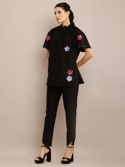 FLORAL COLOUR BLACK TOP & PANT