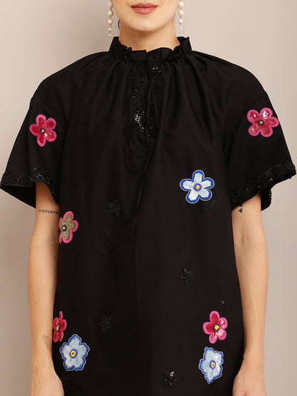 FLORAL COLOUR BLACK TOP & PANT