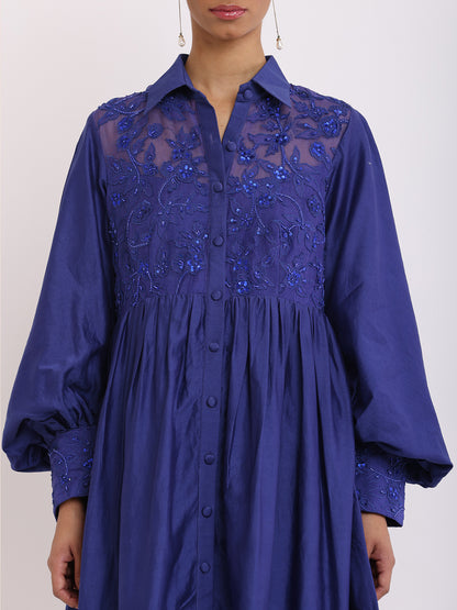 BLUE EMB DRESS