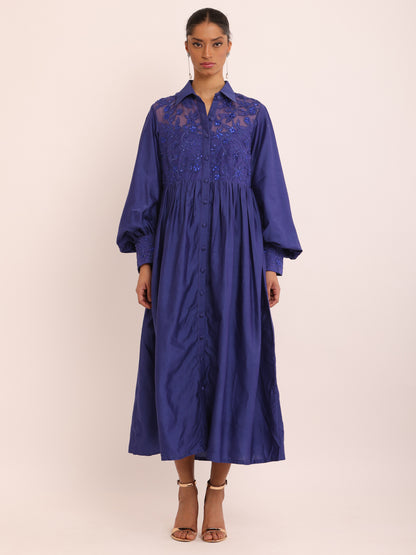 BLUE EMB DRESS