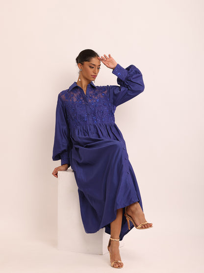 BLUE EMB DRESS