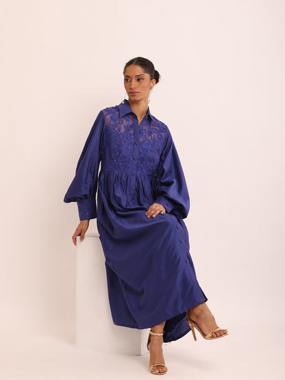 BLUE EMB DRESS
