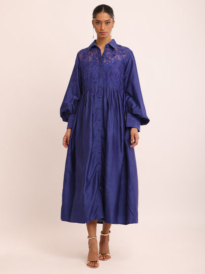 BLUE EMB DRESS
