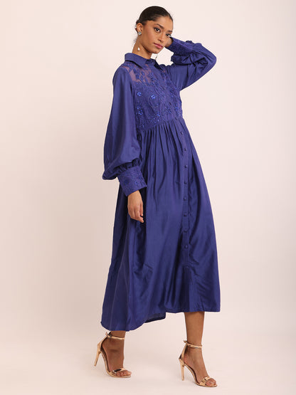 BLUE EMB DRESS