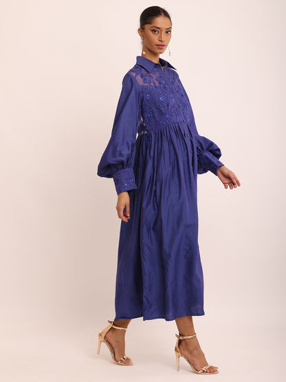 BLUE EMB DRESS
