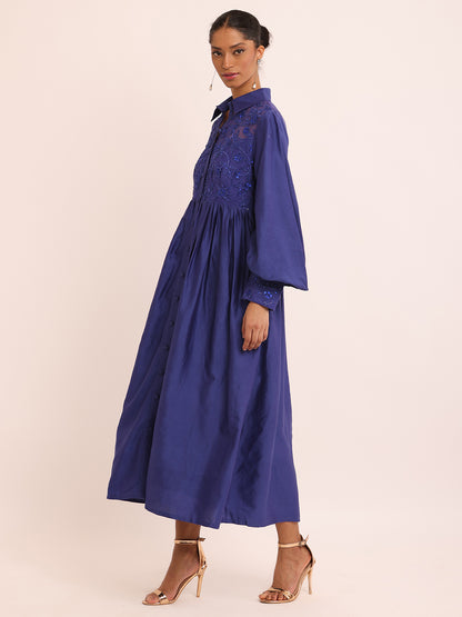 BLUE EMB DRESS