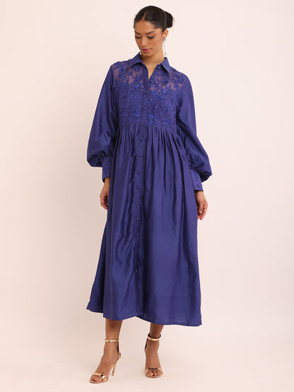 BLUE EMB DRESS