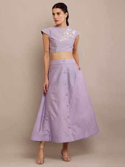 WHITE FLORAL LILAC TOP & SKIRT