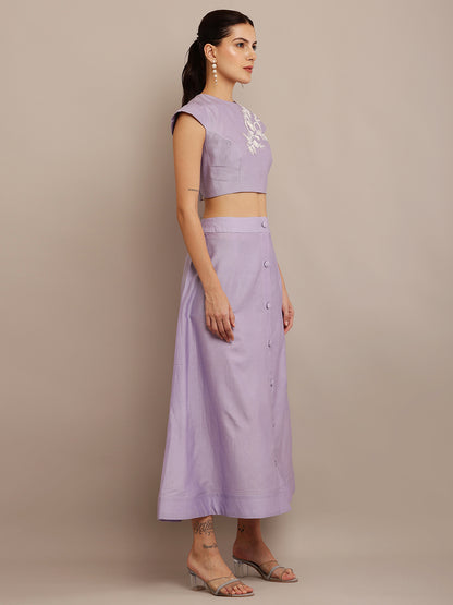 WHITE FLORAL LILAC TOP & SKIRT