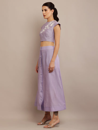 WHITE FLORAL LILAC TOP & SKIRT