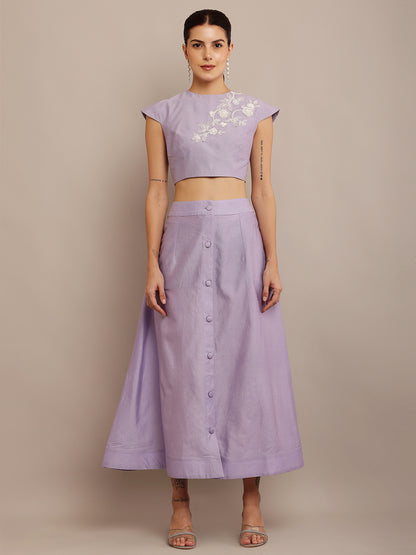 WHITE FLORAL LILAC TOP & SKIRT