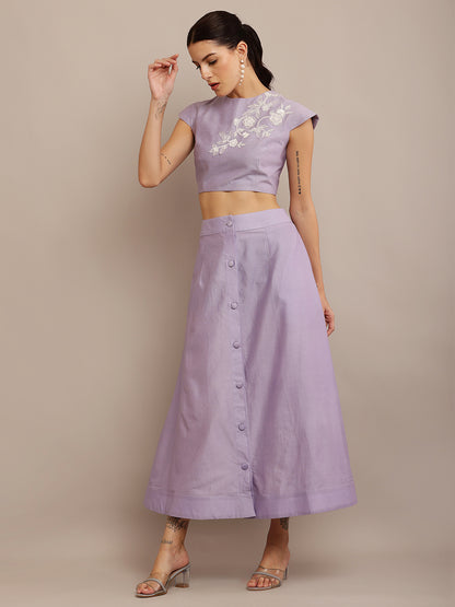 WHITE FLORAL LILAC TOP & SKIRT