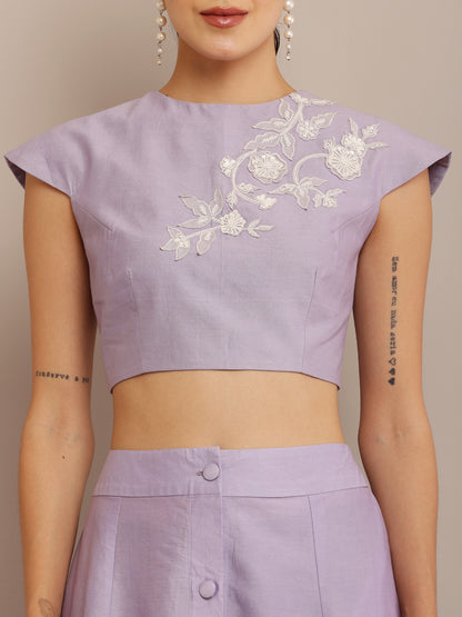 WHITE FLORAL LILAC TOP & SKIRT