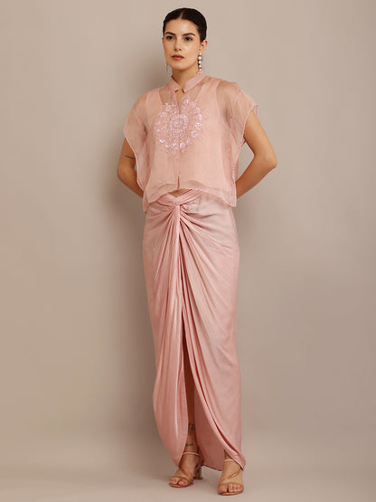 PINK ORGANZA KAFT TOP & SKIRT