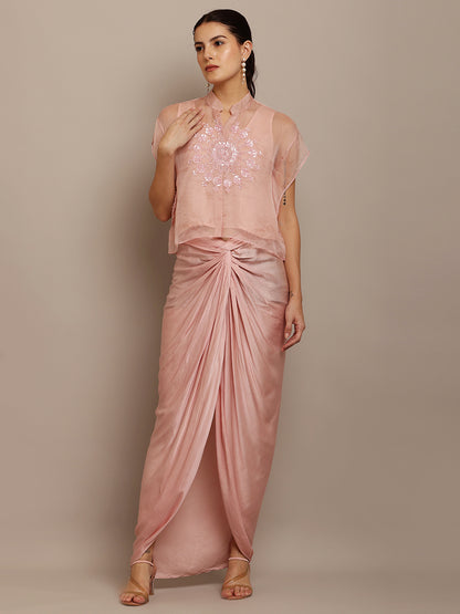 PINK ORGANZA KAFT TOP & SKIRT