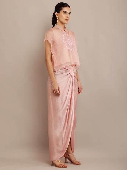 PINK ORGANZA KAFT TOP & SKIRT