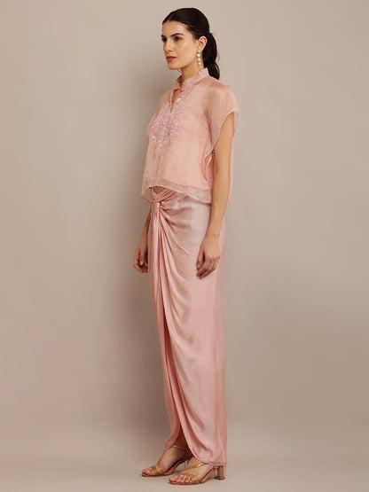 PINK ORGANZA KAFT TOP & SKIRT