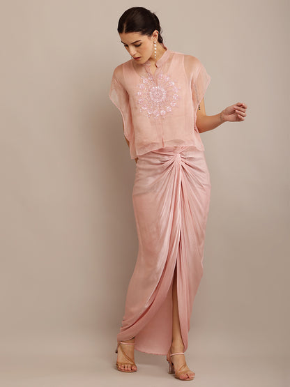 PINK ORGANZA KAFT TOP & SKIRT