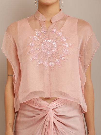 PINK ORGANZA KAFT TOP & SKIRT