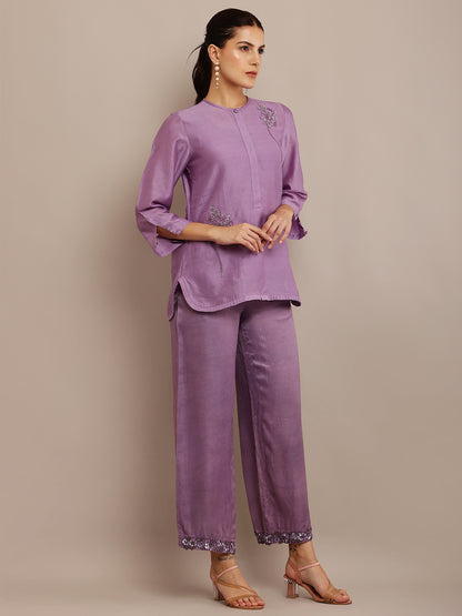 DARK LILAC FLOWER TOP & PANT