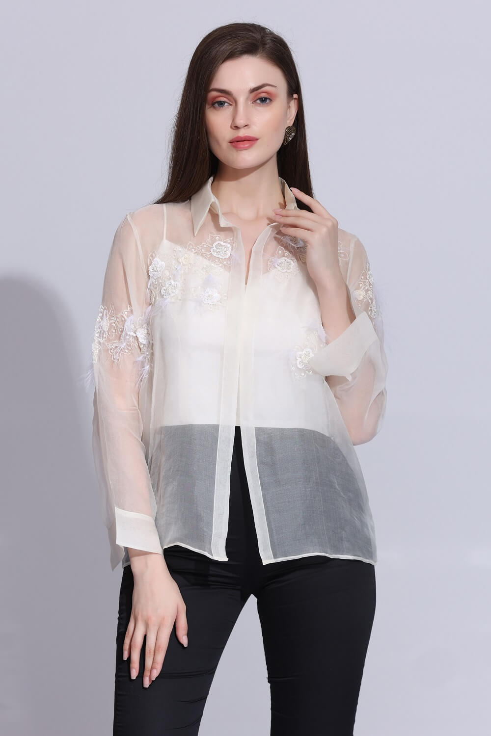 ORGANZA FEATHER SHIRT – SM-83-W