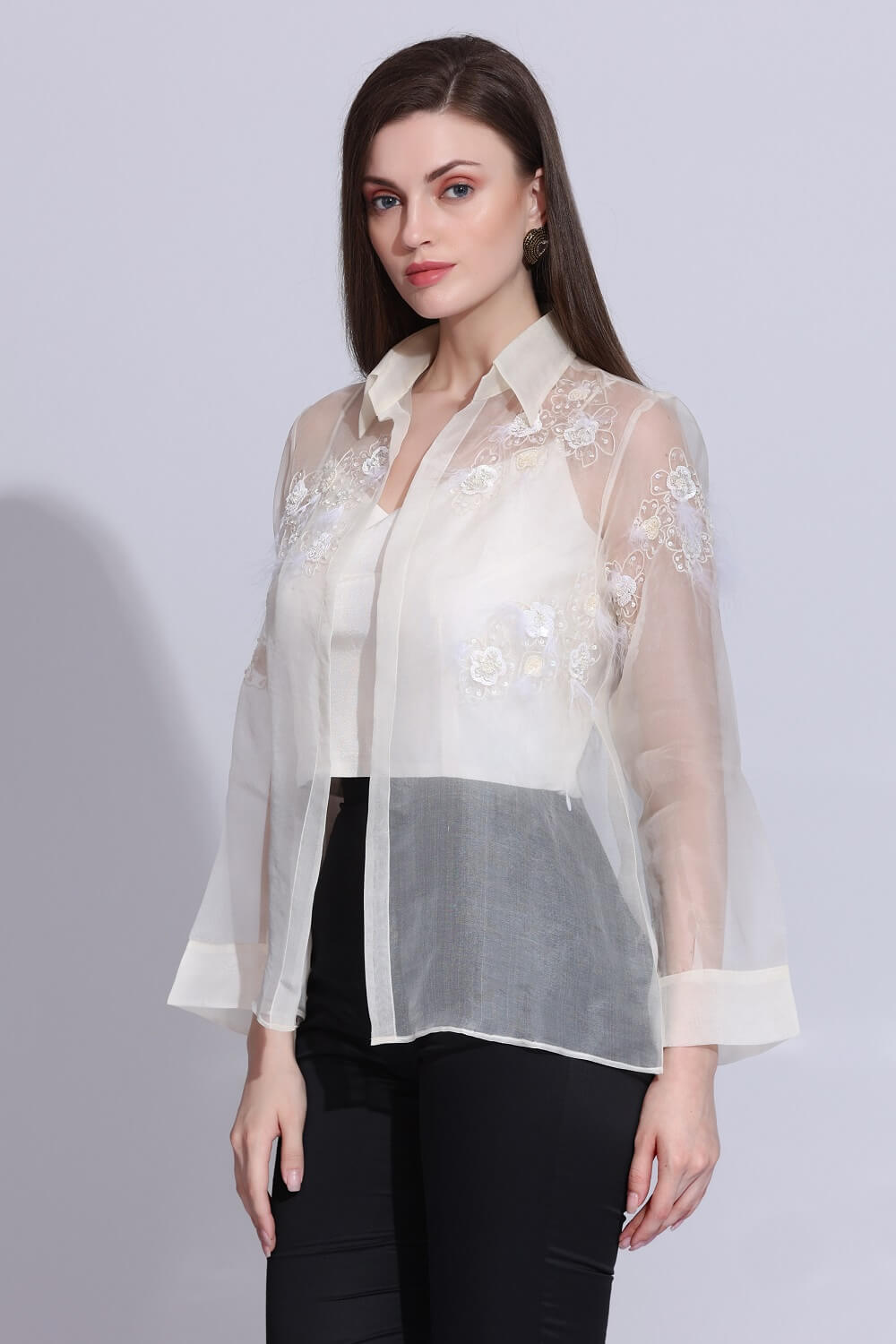 ORGANZA FEATHER SHIRT – SM-83-W