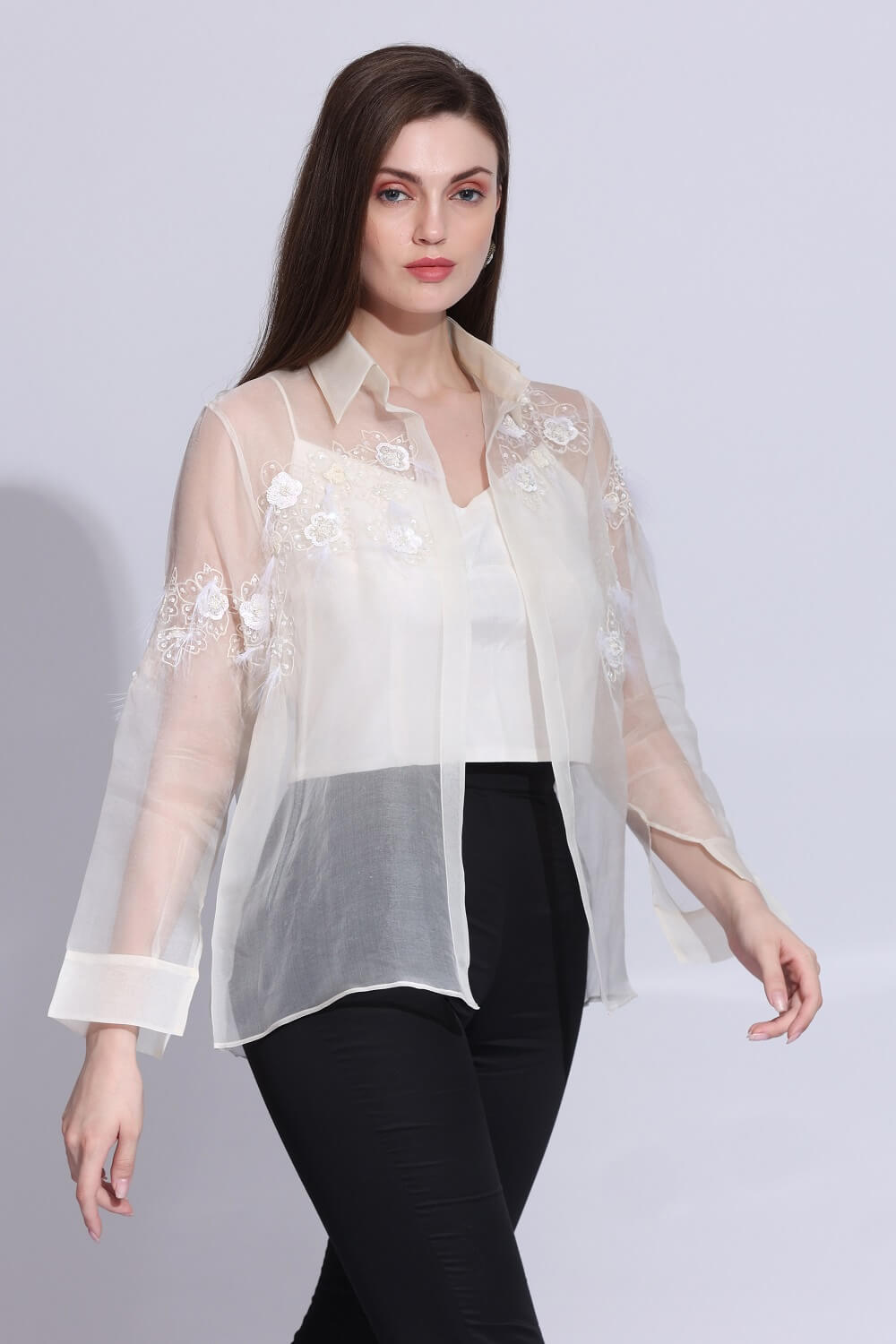 ORGANZA FEATHER SHIRT – SM-83-W