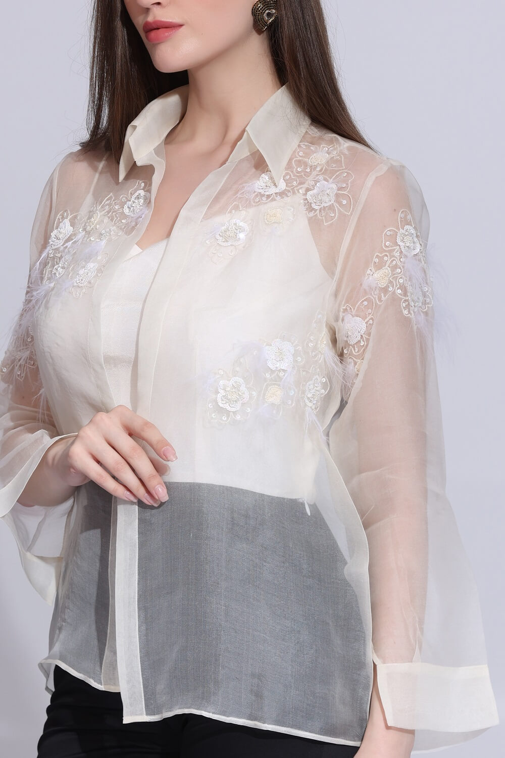 ORGANZA FEATHER SHIRT – SM-83-W