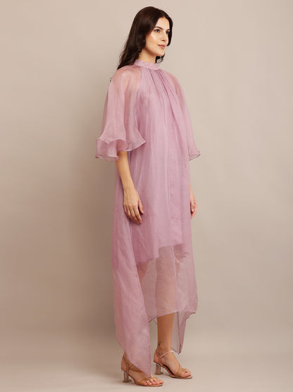 SHADE OF LILAC NECK EMB DRESS