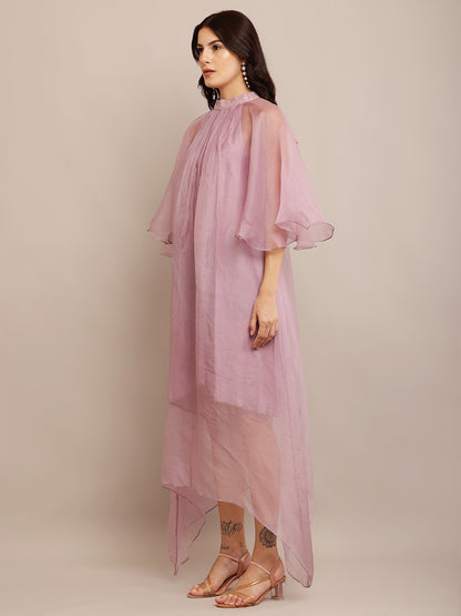 SHADE OF LILAC NECK EMB DRESS