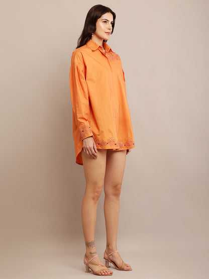 CUT WORK ORANGE SHIRT