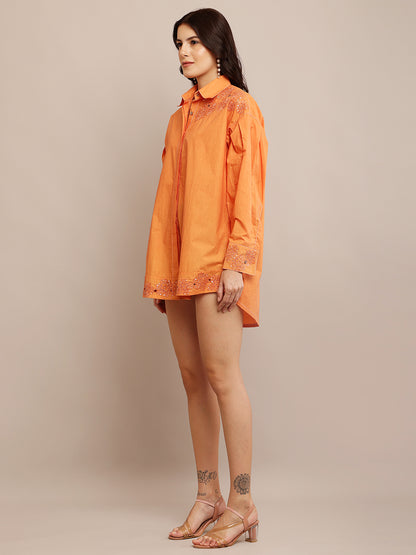 CUT WORK ORANGE SHIRT