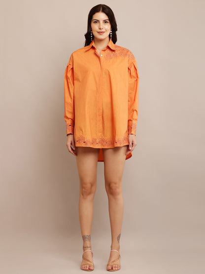 CUT WORK ORANGE SHIRT