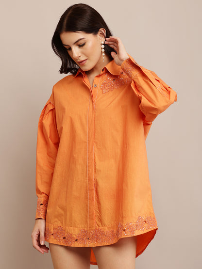 CUT WORK ORANGE SHIRT
