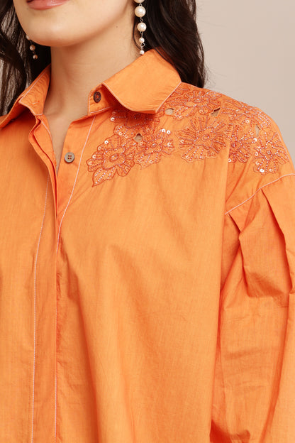 CUT WORK ORANGE SHIRT