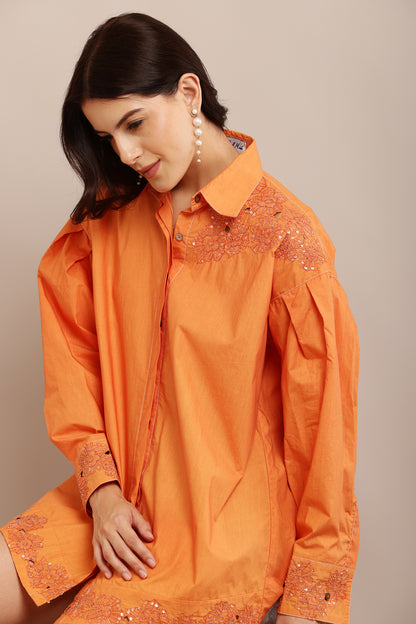CUT WORK ORANGE SHIRT