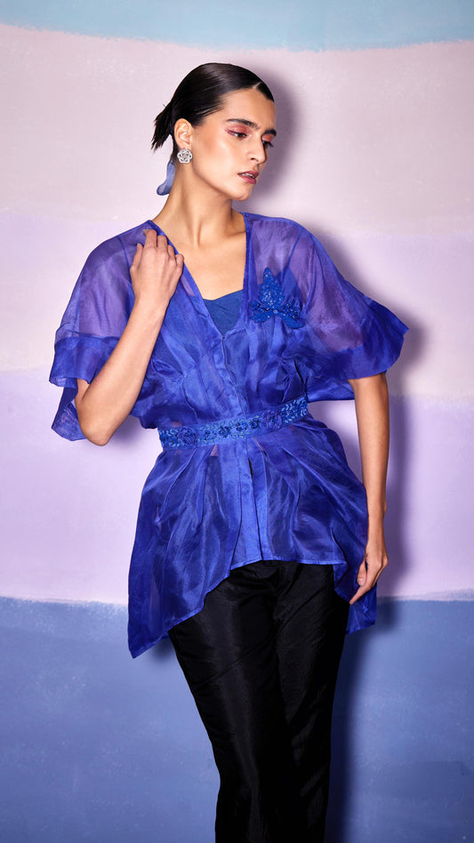 PEPLUM SHORT DRESS & BLACK SILK PANTS– AW71