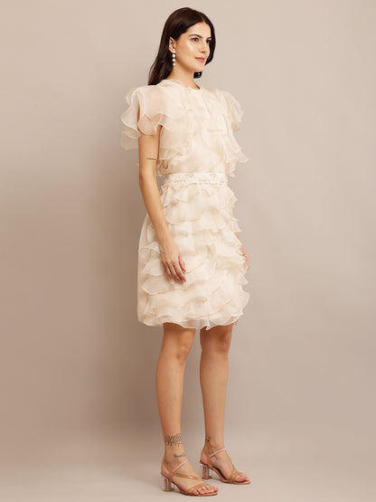 EMB IVORY BELT DRESS
