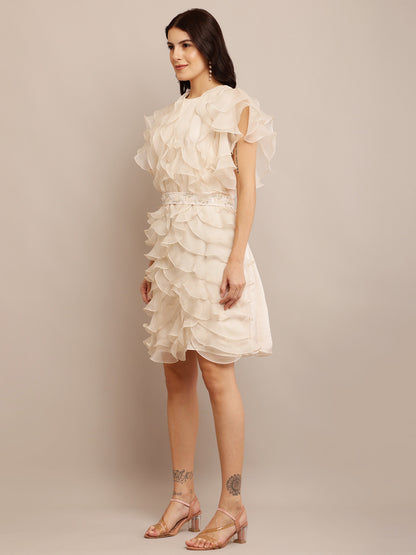 EMB IVORY BELT DRESS