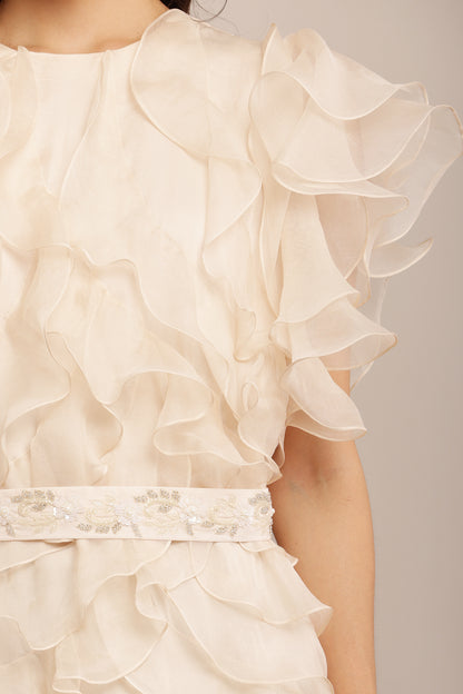 EMB IVORY BELT DRESS