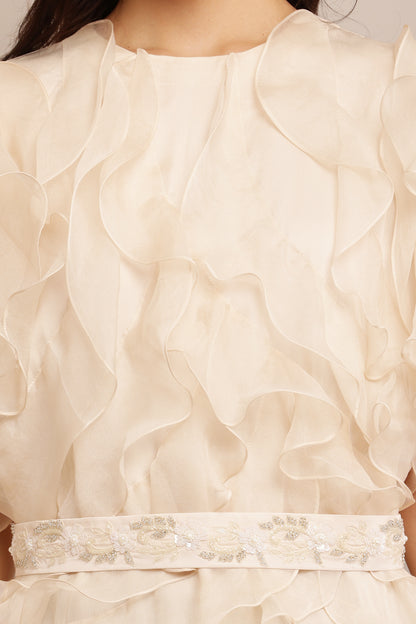 EMB IVORY BELT DRESS
