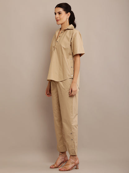 KAFT KHAKI TOP & KHAKHI BUTTON PANTS