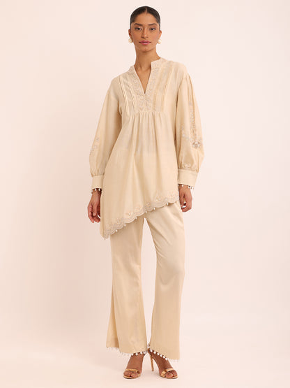 SCALLOP HEM TOP & PEARL PANTS