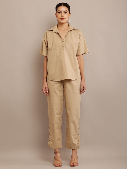 KAFT KHAKI TOP & KHAKHI BUTTON PANTS