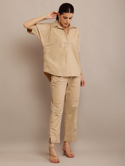 KAFT KHAKI TOP & KHAKHI BUTTON PANTS